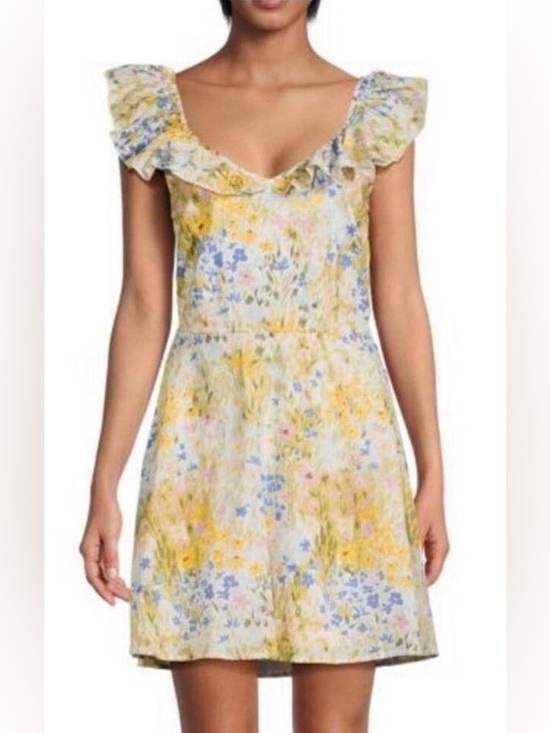 Wildfox Dresses & Skirts - Wildfox Floral Ruffle-Trim Sundress in Yellow and Blue MP